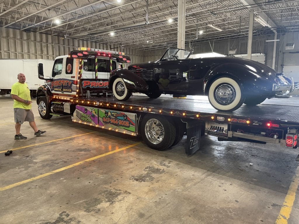 luxury car towing, classic, 1937 Cord, batavia, il, chicago suburbs, priority wrecker service inc